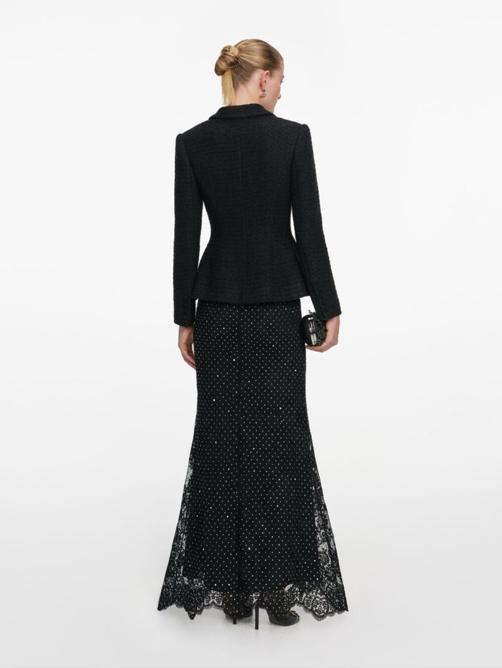 Self Portrait Black Boucle Rhinestone Lace Maxi Dress - Picture 3 of 16